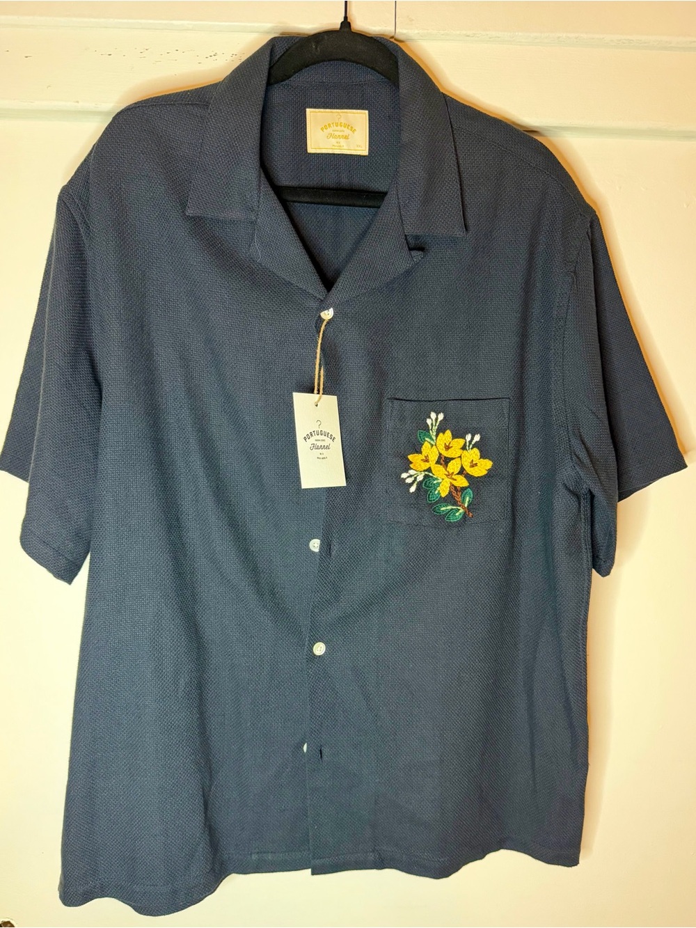 Portuguese Flannel Floral Embroidered Camp Collar Shirt XXL NWT